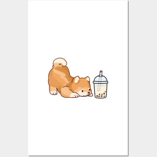 Cute Little Shiba Loves Boba! Posters and Art